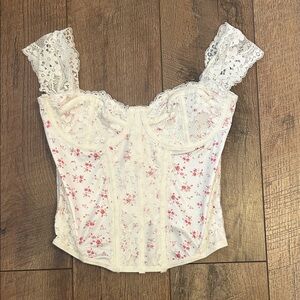 Garage Floral Lace Corset Top - Cream and Pink